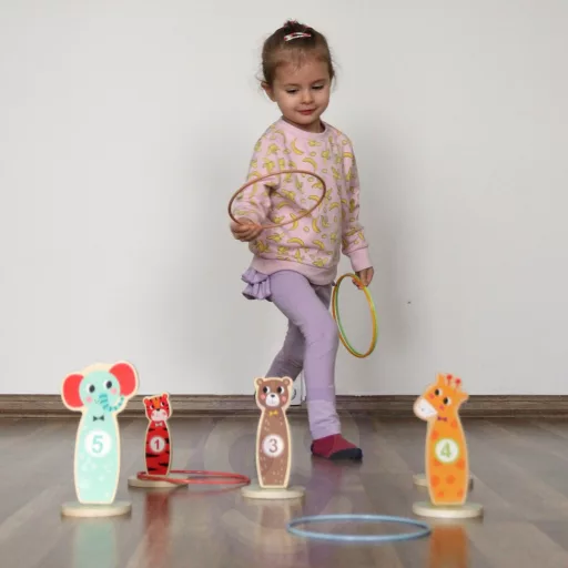 JátékTooky Toy állatos, fa karika dobáló játék