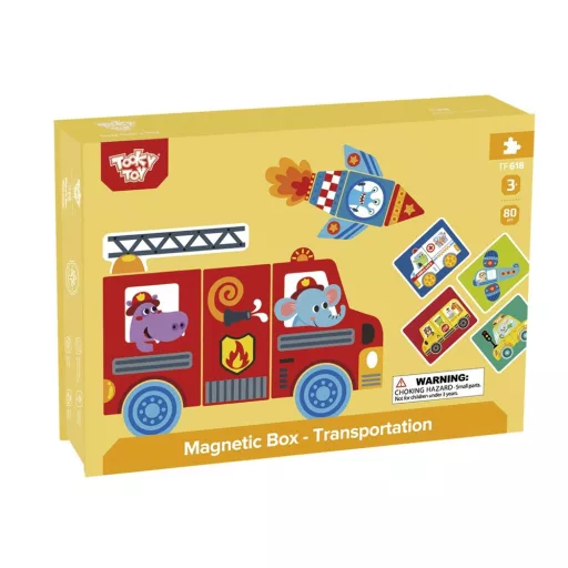 JátékTooky Toy mágneses fa puzzle készlet - járműves