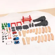   Tooky Toy 70 db-od fa vonatpálya készlet - tűzoltóállomás
