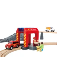   Tooky Toy 70 db-od fa vonatpálya készlet - tűzoltóállomás