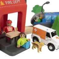   Tooky Toy 70 db-od fa vonatpálya készlet - tűzoltóállomás