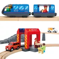   Tooky Toy 70 db-od fa vonatpálya készlet - tűzoltóállomás