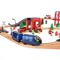   Tooky Toy 70 db-od fa vonatpálya készlet - tűzoltóállomás