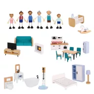 JátékTooky Toy - 3 szintes fa babaház tartozékokkal és babacsaláddal