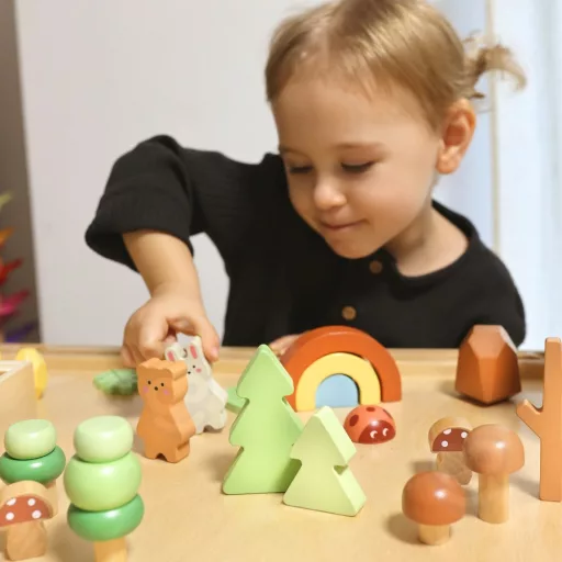 Tooky Toy 40 db-os fa erdei építőkészlet - tárolódobozzal és krétatáblával