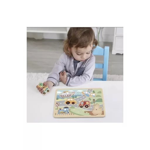 Tooky Toy  interaktív fa puzzle - járműhangokkal