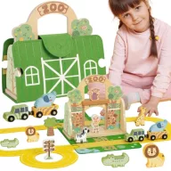 Tooky Toy hordozható állatkert járművekkel 