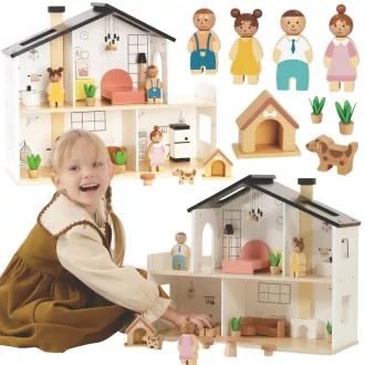   Tooky Toy fa babaház 20 db kiegészítővel és babacsaláddal 